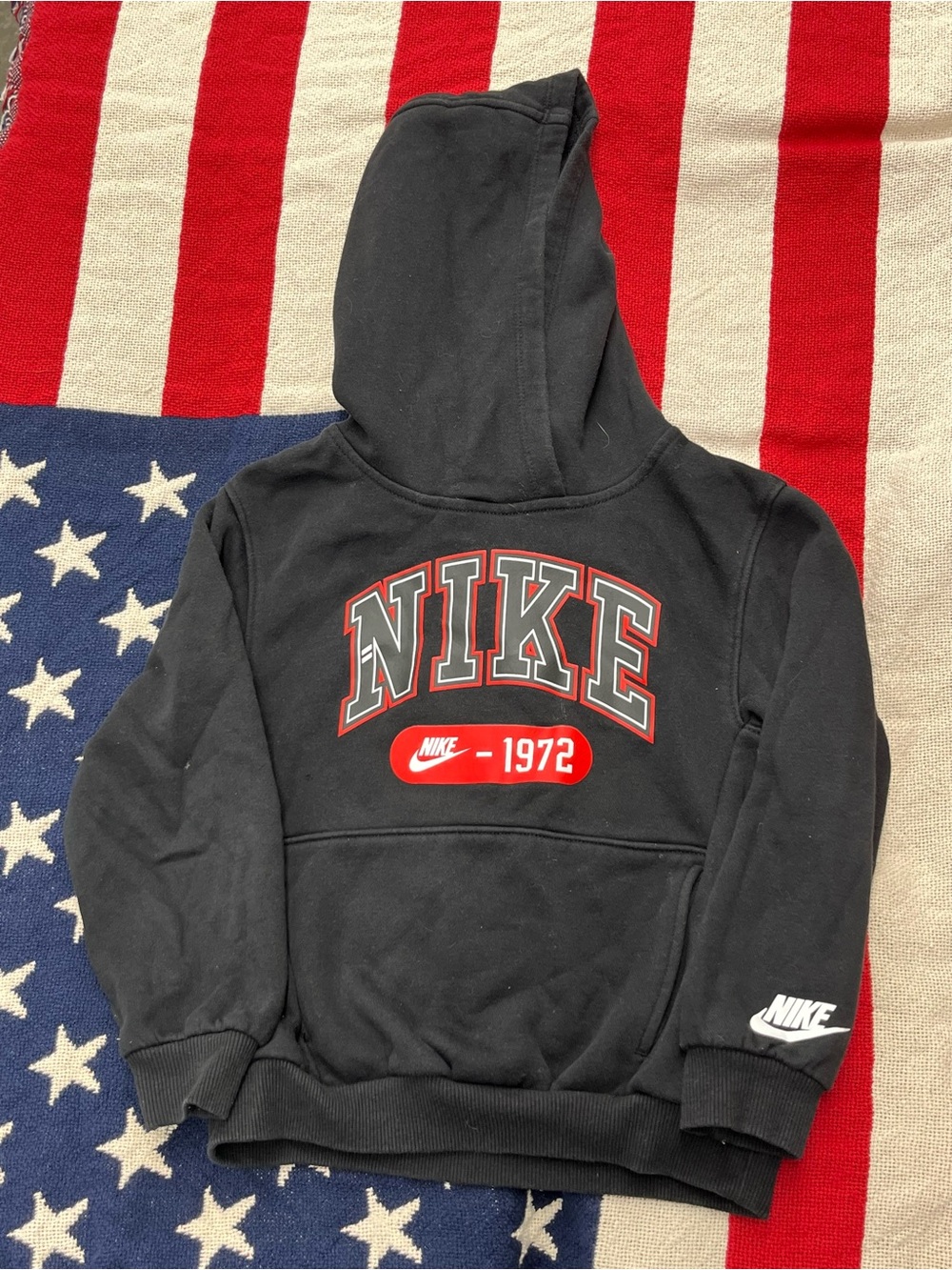 Nike Black Hoodie with Red and White Logo Boys Size 6